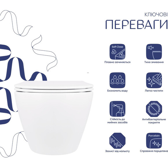 Безобідковий підвісний унітаз Qtap Jay QT07335176W (з сидінням), фото , изображение 3