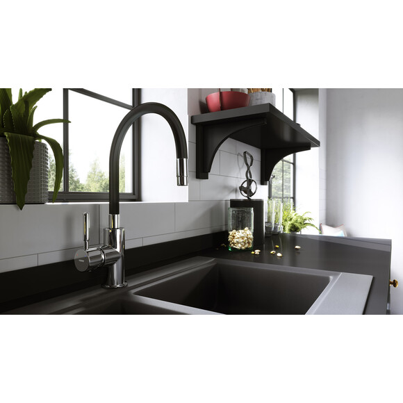 Змішувач для кухні Ferro Zumba BZA4B, Колір виробника: хром, чорний, фото , изображение 2