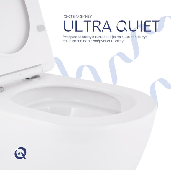 Безободковый подвесной унитаз Qtap Robin Ultra Quiet Rimless White Gloss QT13332381АSW (воронкообразный, с сиденьем), фото 8