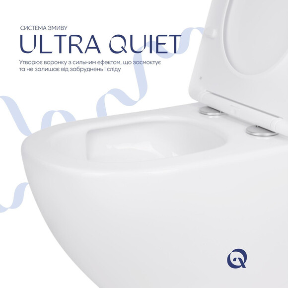 Безобідковий підвісний унітаз Qtap Jay Ultra Quiet Rimless White Gloss QT07335175W (воронкоподібний, з сидінням), фото , изображение 8