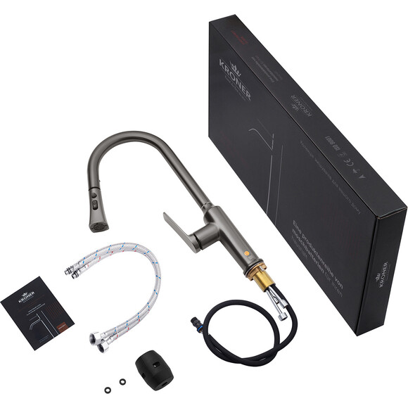 Смеситель для кухни Kroner KRP Makon Graphite Matt KRP Makon-GRP030-T (матовый графит, с выдвижной лейкой), Цвет производителя: матовый графит, фото 7