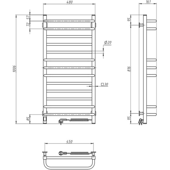 Электрический полотенцесушитель Navin Грандис Sensor 12-108053-4810 (480x1000, белый глянец, правый, сенсорный, с таймером), Доступные размеры: 480 x 1000, Цвет производителя: белый глянец, Подключение полотенцесушителя: правое, фото 6