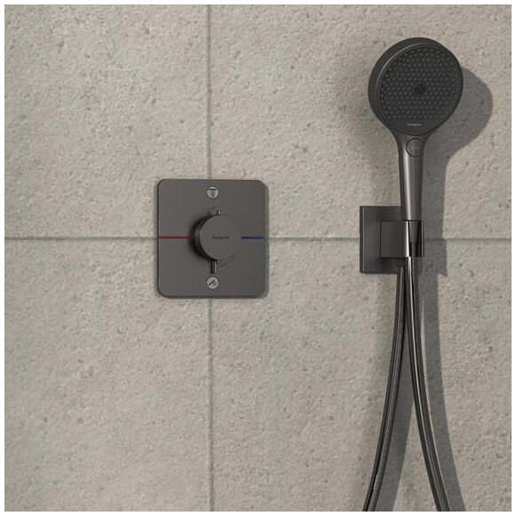 Смеситель скрытого монтажа с термостатом для ванны Hansgrohe ShowerSelect Comfort Q Brushed Black Chrome 15583340+01500180 (брашированный черный хром, внутренняя часть в комплекте), Цвет производителя: брашированный черный хром, фото 3