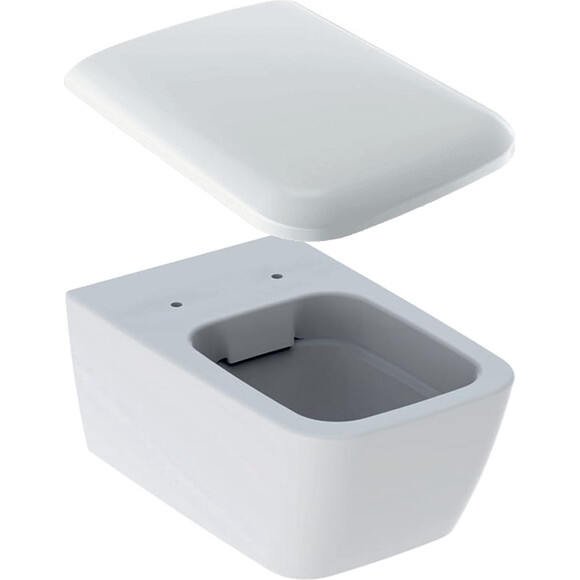 Безобідковий підвісний унітаз Geberit iCon Square Rimfree 201950000+571910000 (з сидінням), фото 