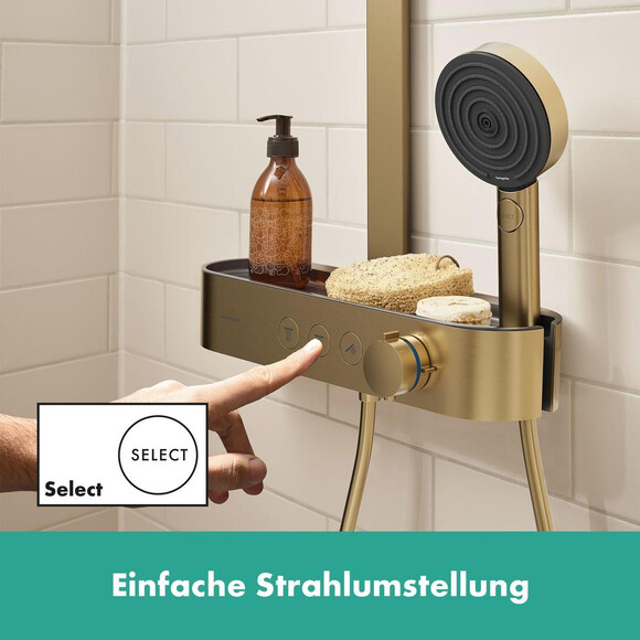 Душевая система с термостатом Hansgrohe Pulsify Showerpipe 260 2jet EcoSmart Polished Bronze 24241140 (шлифованная бронза, с полочкой), Цвет производителя: брашированная бронза, фото 5