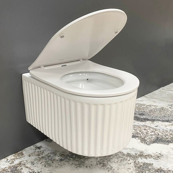 Безобідковий підвісний унітаз VBI Torcello White Gloss VBI-020800 (з сидінням), фото , изображение 2
