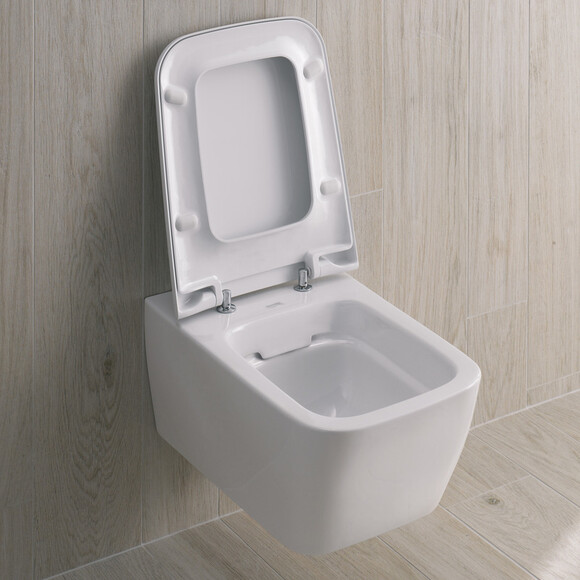Безобідковий підвісний унітаз Geberit iCon Square Rimfree 201950000+571910000 (з сидінням), фото , изображение 3