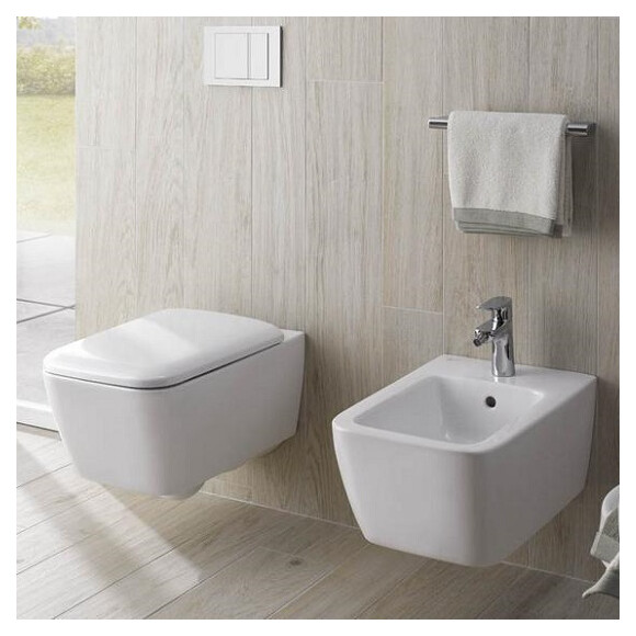 Безобідковий підвісний унітаз Geberit iCon Square Rimfree 201950000+571910000 (з сидінням), фото , изображение 2