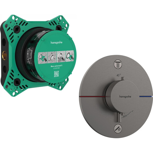 Смеситель скрытого монтажа с термостатом для ванны Hansgrohe ShowerSelect S Brushed Black Chrome 15556340+01500180 (брашированный черный хром, внутренняя часть в комплекте), Цвет производителя: брашированный черный хром, фото 