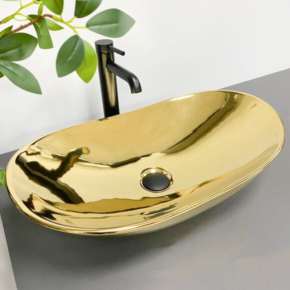 Умивальник VBI Turin Gold Glossy VBI-011509 (60x36 см, золотий глянсовий, чаша), Доступні розміри: 60 x 36, Колір виробника: золотий глянсовий, фото , изображение 2