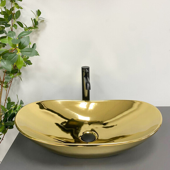 Умивальник VBI Turin Gold Glossy VBI-011509 (60x36 см, золотий глянсовий, чаша), Доступні розміри: 60 x 36, Колір виробника: золотий глянсовий, фото , изображение 3