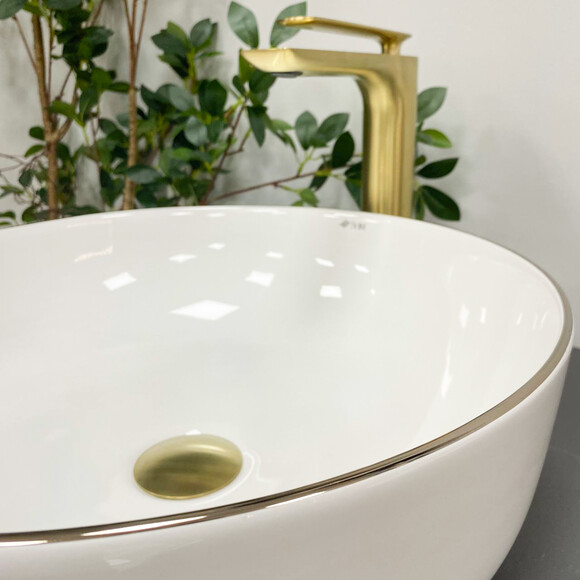 Умивальник VBI Bari S White/Gold Edge VBI-011605 (41 см, білий глянсовий/золотий, чаша), Доступні розміри: 41 x 41, Колір виробника: білий глянець, золото, фото , изображение 4