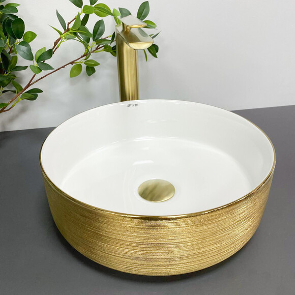 Умивальник VBI Prato White/Brush Gold VBI-011408 (36 см, білий глянсовий/брашований золотий, чаша), Доступні розміри: 36 x 36, Колір виробника: білий глянець, золото брашоване, фото , изображение 2