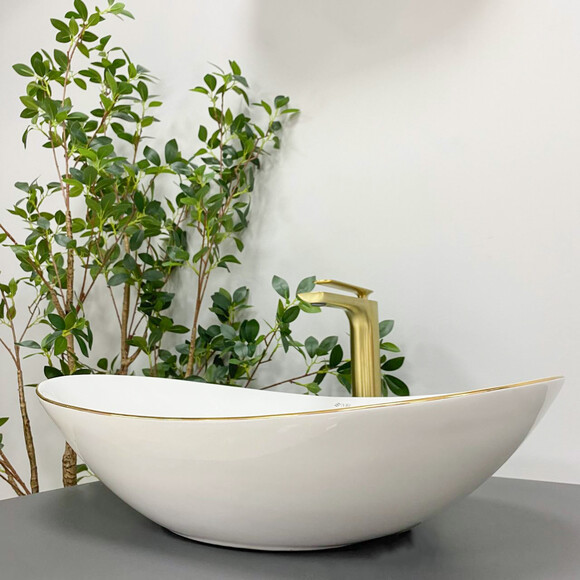 Умивальник VBI Turin White Glossy/Gold Edge VBI-011508 (60x36 см, білий глянсовий/золотий, чаша), Доступні розміри: 60 x 36, Колір виробника: білий глянець, золото, фото , изображение 2