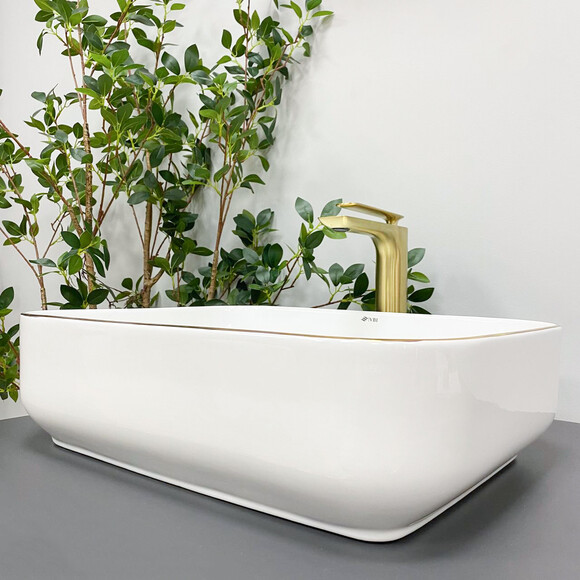 Умивальник VBI Palermo White Glossy/Gold Edge VBI-012308 (50x39 см, білий глянсовий/золотий, чаша), Доступні розміри: 50 x 39, Колір виробника: білий глянець, золотий бортик, фото , изображение 4