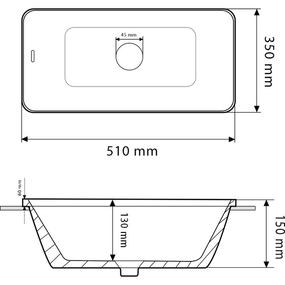 Умивальник VBI Toritto White Glossy VBI-018020 (51x35 см, білий глянсовий), Доступні розміри: 51 x 35, Колір виробника: білий глянець, фото , изображение 4