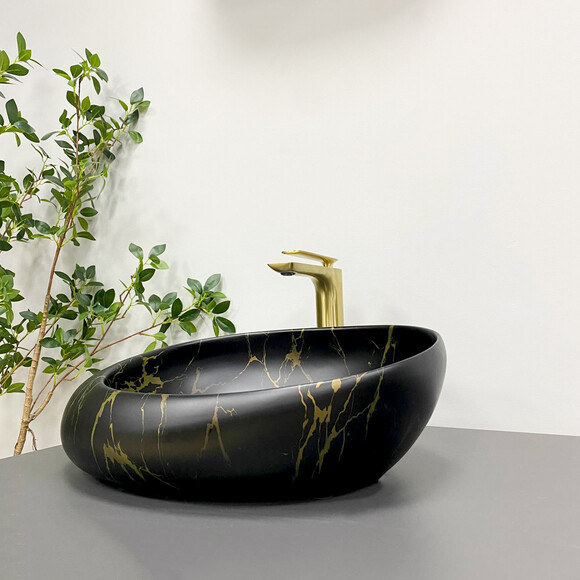 Умивальник VBI Valiano Marble Black Matt VBI-016101 (49x36 см, мармур чорний матовий, чаша), фото , изображение 2