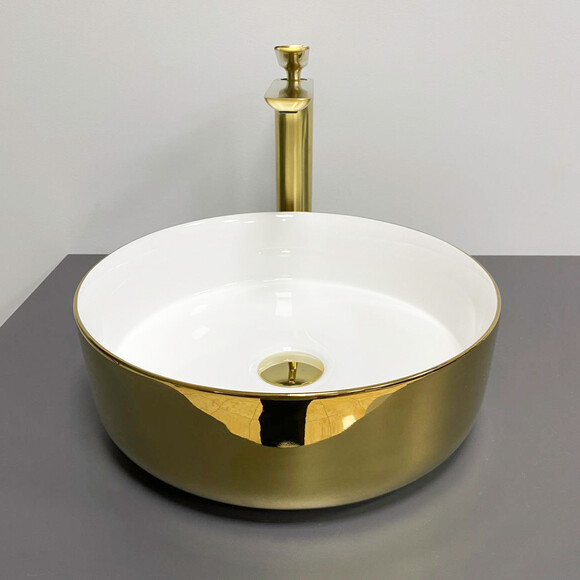 Умивальник VBI Prato White/Gold VBI-011415 (36 см, білий глянсовий/золотий, чаша), Доступні розміри: 36 x 36, Колір виробника: білий глянець, золото, фото , изображение 3