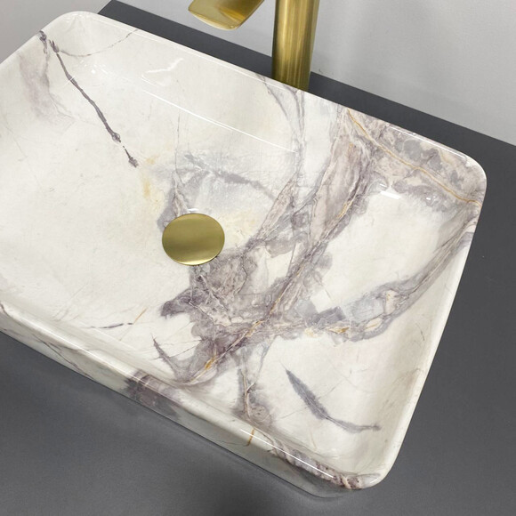 Умивальник VBI Triest 50 Stains Glossy VBI-012712 (51x35 см, мармур глянсовий), Доступні розміри: 50 x 34, Колір виробника: мармур глянсовий, фото , изображение 4