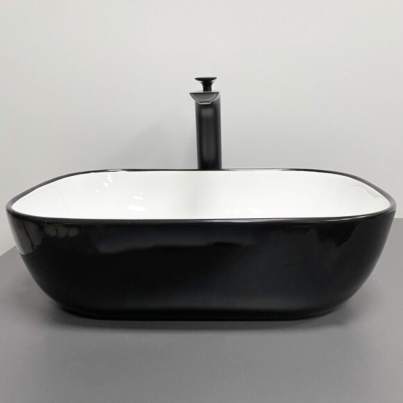 Умывальник VBI Ravenna Black Glossy/White Glossy VBI-011226 (46x33 см, черный глянцевый/белый глянцевый, чаша), Доступные размеры: 45 x 32, Цвет производителя: белый глянец, черный глянец, фото 2