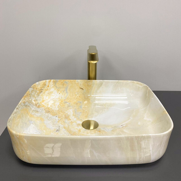 Умивальник VBI Palermo Marble Yellow VBI-012309 (51x40 см, жовтий мармур, чаша), Доступні розміри: 51 x 40, Колір виробника: жовтий мармур, фото , изображение 2