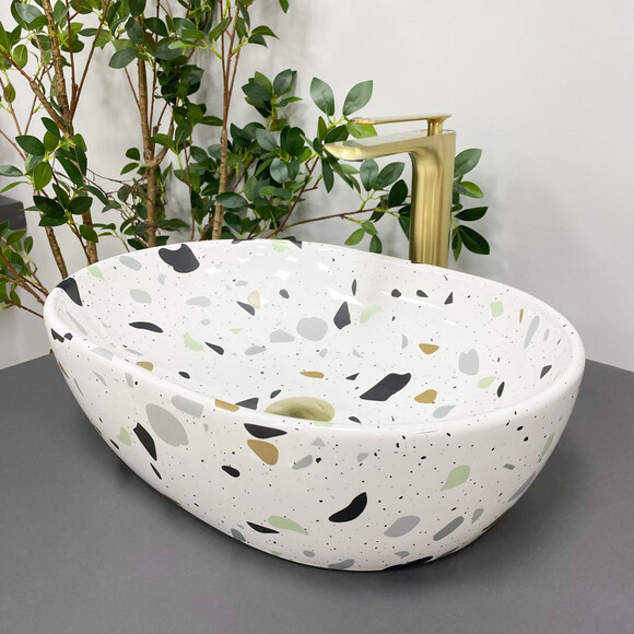 Умывальник VBI Modena S Terazzo Glossy VBI-012004 (49x35 см, тераззо глянцевый, чаша), Доступные размеры: 49 x 35, Цвет производителя: тераззо глянцевый, фото 2
