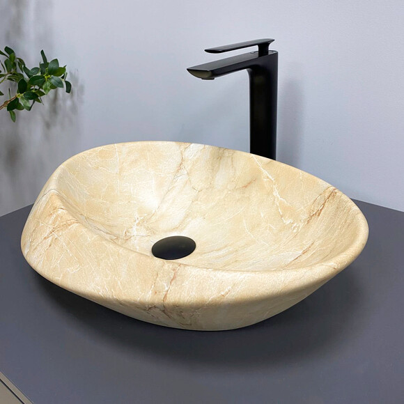 Умивальник VBI Rotello Beige Onyx Matt VBI-017103 (51x37 см, бежевий онікс матовий, чаша), Доступні розміри: 51 x 37, Колір виробника: бежевий онікс матовий, фото , изображение 3