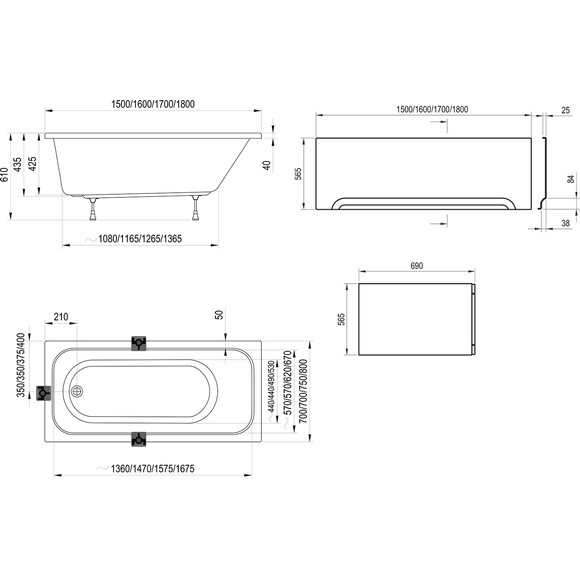 Акрилова ванна Ravak Chrome C721000000 (150x70 см), Доступні розміри: 150 x 70, фото , изображение 4