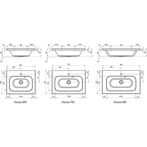Умывальник Ravak Chrome 70 XJG01170000 (70x49 см, белый глянцевый), Доступные размеры: 70 x 49, Цвет производителя: белый, фото 3