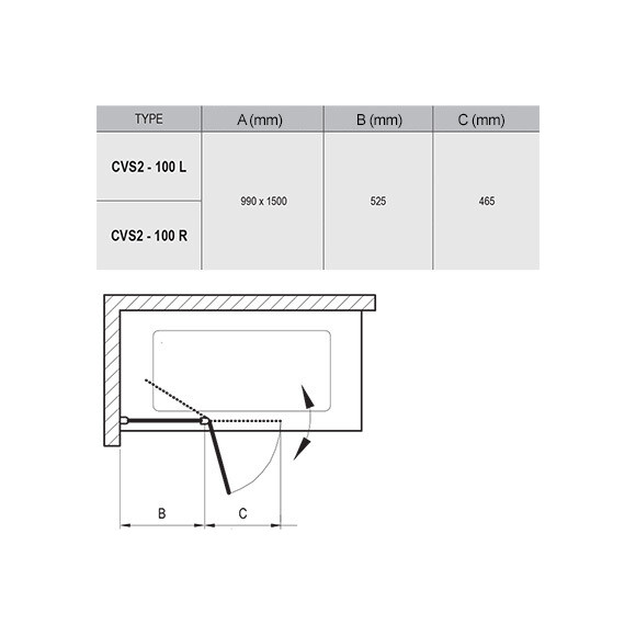 Скляна шторка для ванни Ravak Chrome CVS2-100 L (7QLA0U00Z1, 100x150 см, скло прозоре, профіль сатин), Доступні розміри: 100 L, Колір виробника: прозоре скло, обробка сатин, фото , изображение 4