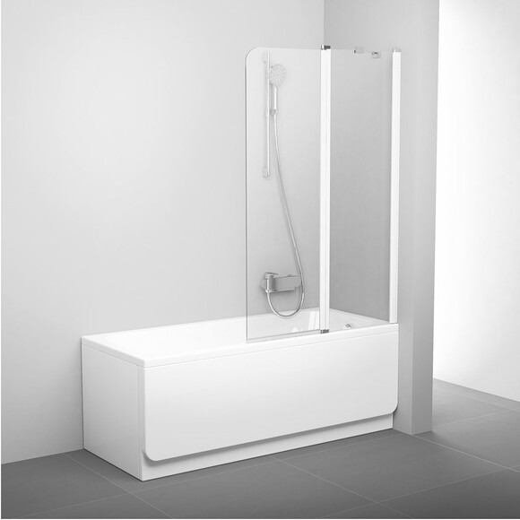 Скляна шторка для ванни Ravak Chrome CVS2-100 R (7QRA0100Z1, 100x150 см, прозоре скло, профіль білий), Доступні розміри: 100 R, Колір виробника: прозоре скло, обробка біла, фото 