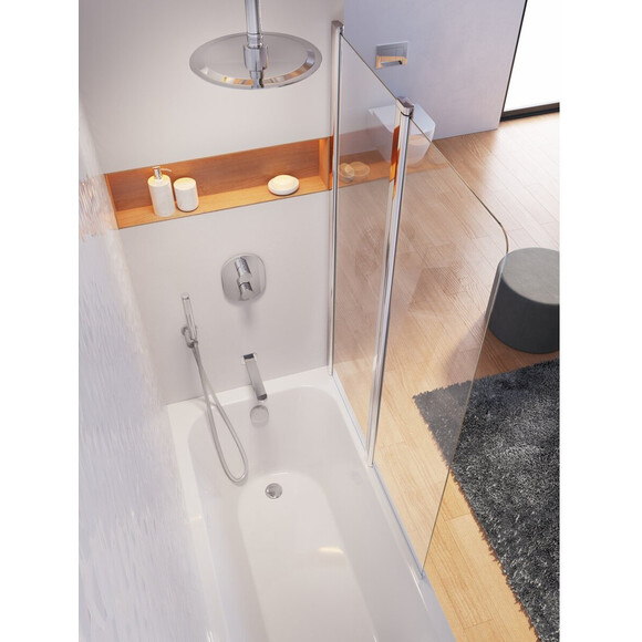 Скляна шторка для ванни Ravak Chrome CVS2-100 R (7QRA0100Z1, 100x150 см, прозоре скло, профіль білий), Доступні розміри: 100 R, Колір виробника: прозоре скло, обробка біла, фото , изображение 4