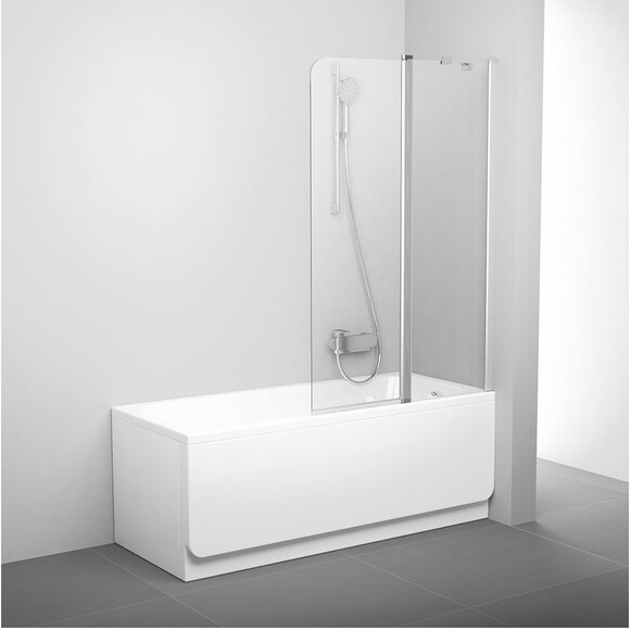 Скляна шторка для ванни Ravak Chrome CVS2-100 R (7QRA0U00Z1, 100x150 см, скло прозоре, профіль сатин), Доступні розміри: 100 R, Колір виробника: прозоре скло, обробка сатин, фото 
