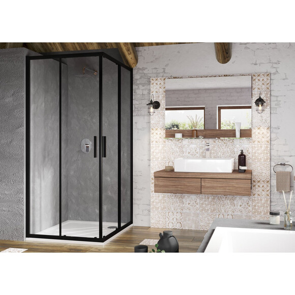 Душова кабіна Ravak Blix Slim BLSRV2-80 (X1LM40300Z1, 80x80 см, скло прозоре, профіль чорний), Доступні розміри: 80 x 80, Колір виробника: прозоре скло, обробка чорна матова, фото 