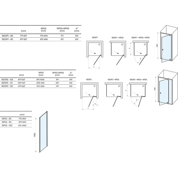 Душова кабіна Ravak Nexty NDOP1-80+NPSS-100 (03O40U00Z1SET80NPSS100, 80x100 см, скло прозоре, профіль сатин), Доступні розміри: 80 x 100, Колір виробника: прозоре скло, обробка сатин, фото , изображение 9