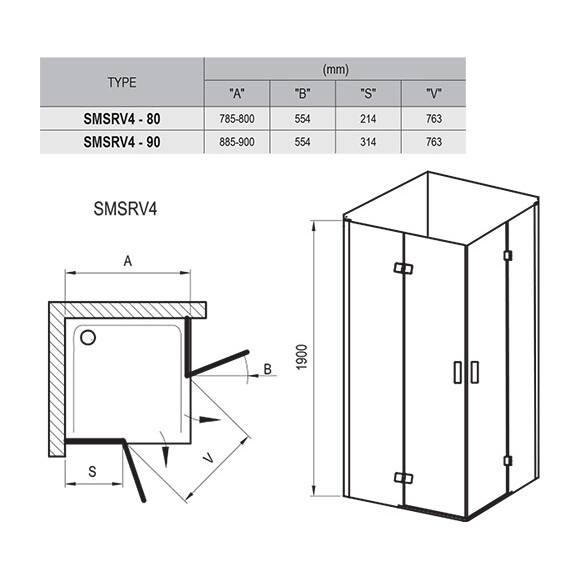 Душова кабіна Ravak SmartLine SMSRV4-90 (1SV77A00Z1, 90x90 см, скло прозоре, профіль хром), Доступні розміри: 90 x 90, фото , изображение 6