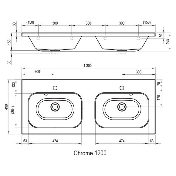 Умывальник Ravak Chrome 1200 XJG01112000 (120x49 см, белый глянцевый, с двумя чашами), фото 5