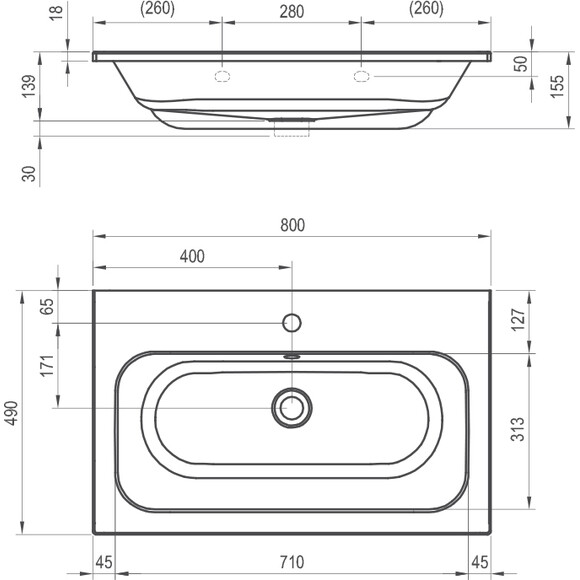 Умывальник Ravak Chrome 800 Slim XJG01180001 (80x49 см, белый глянцевый), Доступные размеры: 80 x 49, Цвет производителя: белый глянец, фото 8