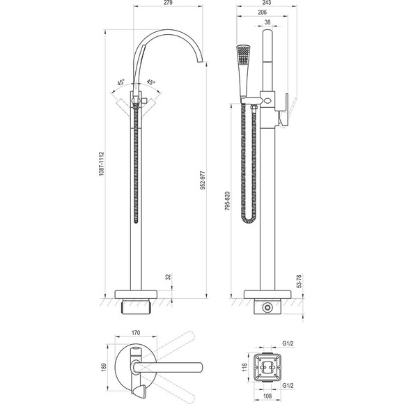 Смеситель для ванны Ravak FM 080.20BL.RB07A (X070435, черный, напольный), Цвет производителя: черный, фото 3