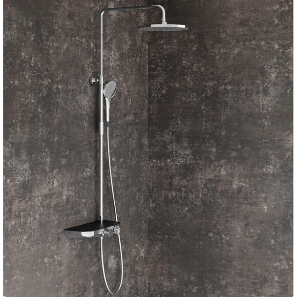 Душова система з термостатом Ravak Termo TE 094.02 (X070162, хром/чорна, з поличкою), Колір виробника: хром, чорний, фото , изображение 2