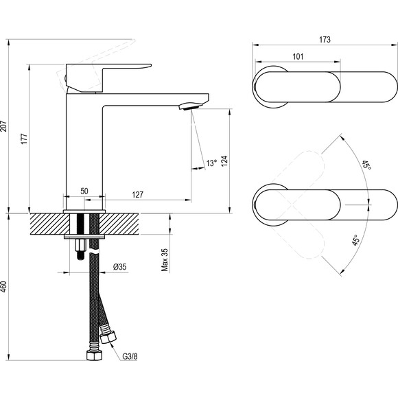 Смеситель для умывальника Ravak Chrome II CR II 014.20BL (X070458, черный), Цвет производителя: черный, фото 6