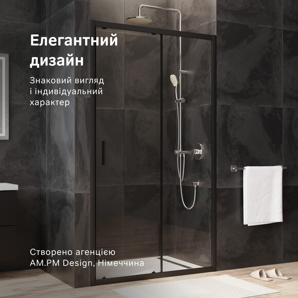 Душові двері Am.Pm Gem Solo Slide W90UG-110-1S-195BT (110 см, прозоре скло, профіль чорний матовий), Доступні розміри: 110, Колір виробника: чорний матовий, фото , изображение 11