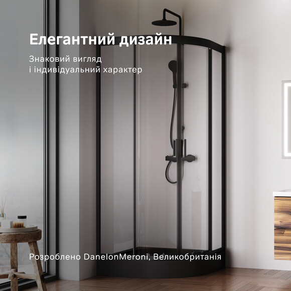 Душова кабіна 90x90 см Am.Pm Gem 1/4 Round W90UG-401-090BT (без піддону, скло прозоре, профіль чорний матовий), Доступні розміри: 90 x 90, Колір виробника: чорний матовий, фото , изображение 11