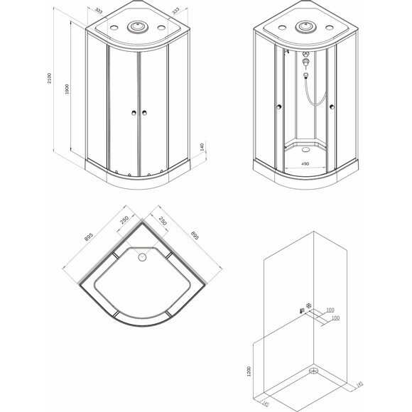Душовий бокс Am.Pm X-Joy W94C-401-090BT (90x90 см, прозоре скло, профіль чорний матовий, з піддоном), Доступні розміри: 90 x 90, Колір виробника: чорний матовий, фото , изображение 16