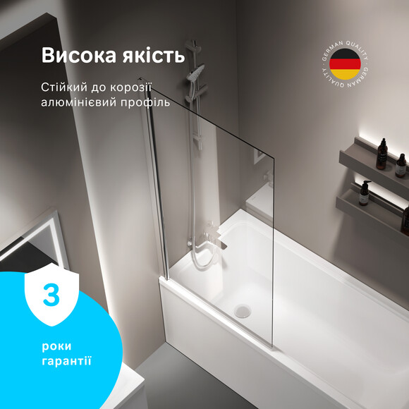Шторка на борт ванны 80x140 Am.Pm Gem WU90BS-D080-140CT (поворотная, профиль хром, стекло прозрачное), Цвет производителя: прозрачное стекло, отделка хром, фото 9
