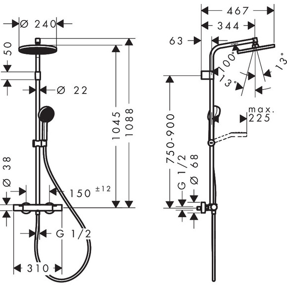 Душевая система с термостатом Hansgrohe Activera S Showerpipe 240 EcoSmart Matt Black 28078670 (черная матовая), Цвет производителя: черный матовый, фото 3