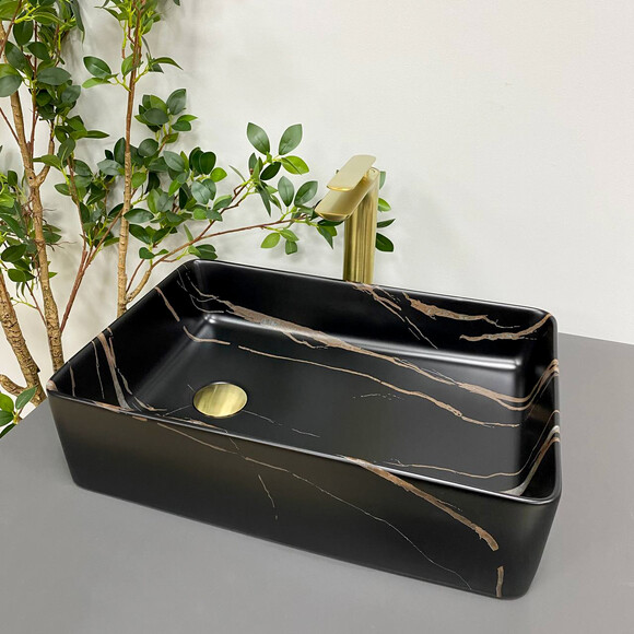Раковина VBI Velletri Black Stone Matt VBI-015902 (51x34 см, чорний матовий камінь), Доступні розміри: 51 x 33, Колір виробника: чорний матовий мармур, фото 