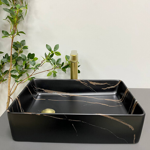 Раковина VBI Velletri Black Stone Matt VBI-015902 (51x34 см, чорний матовий камінь), Доступні розміри: 51 x 33, Колір виробника: чорний матовий мармур, фото , изображение 2