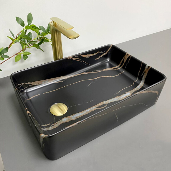 Раковина VBI Velletri Black Stone Matt VBI-015902 (51x34 см, чорний матовий камінь), Доступні розміри: 51 x 33, Колір виробника: чорний матовий мармур, фото , изображение 4
