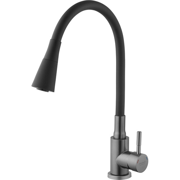 Смеситель для кухни Kroner KRP Edelstahl Klassisch-PVD031BLK (графит/черный, c гибким изливом), Цвет производителя: графит, черный, фото 3